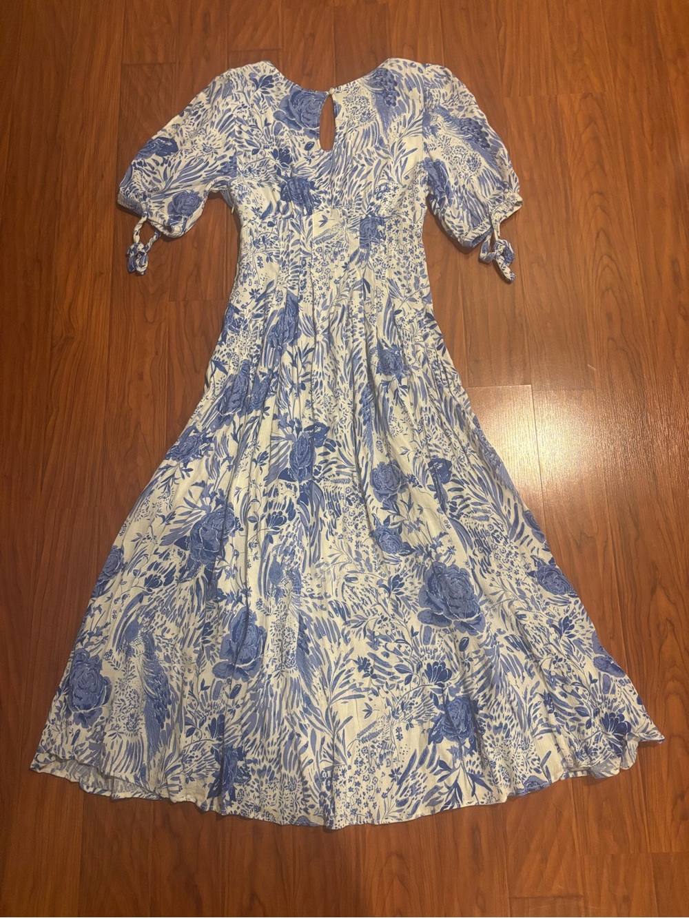 Free People Forever Always Dress Coquette White Blue Floral Midi Dress Womens 4 - Picture 9 of 9
